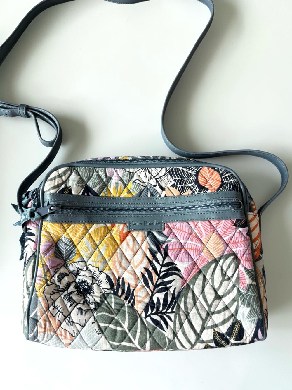 Vera Bradley Crossbody Bag Palm Floral Quilted Cotton Purse Feminine Chic Lilac